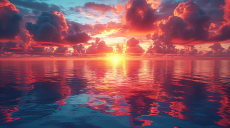 Beautiful seascape. Sunset over the sea. 3d renderの素材