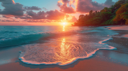 Tropical beach at sunset. Nature background. Panorama.の素材