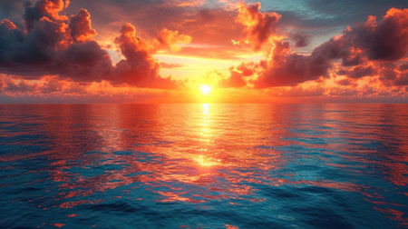 Beautiful seascape. Sunset over the sea. 3d renderの素材