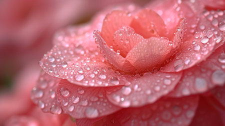 Beautiful pink roses with dew drops close-up macro photographyの素材
