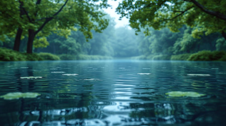 Lake in the misty forest, 3d rendering. Computer digital drawing.の素材