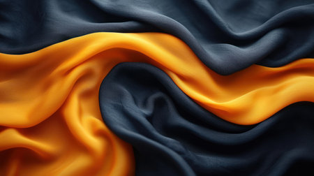 Closeup of rippled yellow and black satin silk fabricの素材