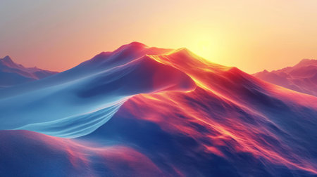 Beautiful winter landscape. Sunrise over the mountains. 3D illustrationの素材