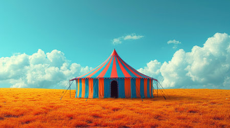 Circus tent in the grassland. 3d render illustration.の素材
