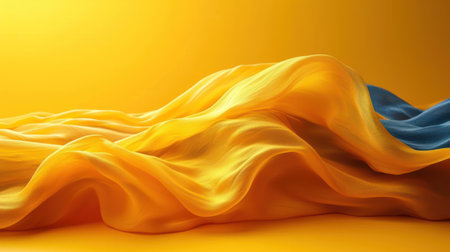 Abstract wavy silk fabric on yellow background. 3d render illustrationの素材