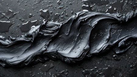 black oil paint on a black background, abstract pattern, close-upの素材