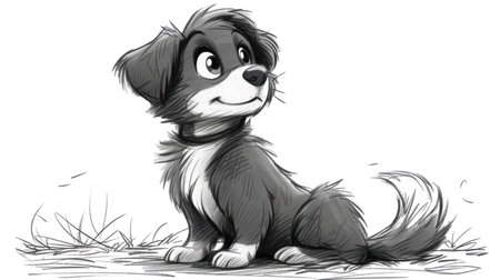 Illustration of a Cute Puppy Sitting on the Grass.の素材