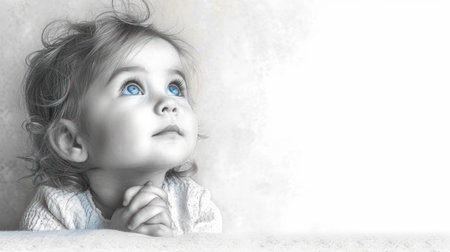 A portrait of a beautiful little girl with blue eyes looking away.の素材