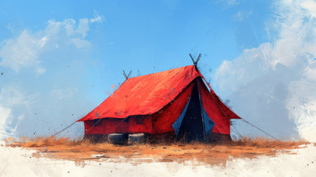 tent in the field, digital painting, illustration of a tentの素材