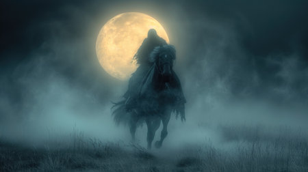 Halloween witch walking in the moonlight. 3d illustration.の素材
