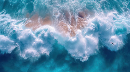 Blue stormy sea with big waves and white foam. 3d renderingの素材