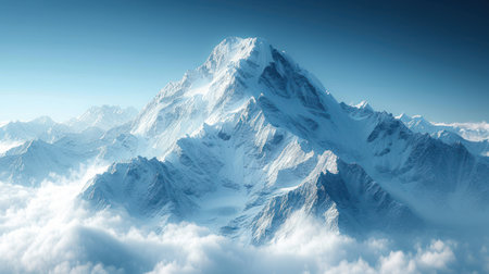High mountains in clouds. Computer generated 3D photo rendering illustration.の素材