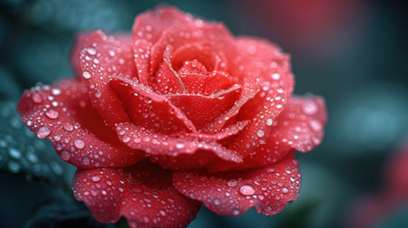 Beautiful red rose with dew drops close-up macro photographyの素材
