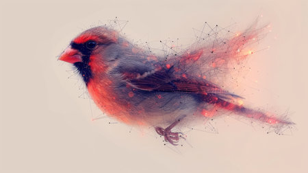 Male cardinal (cardinalis cardinalis) in digital art styleの素材