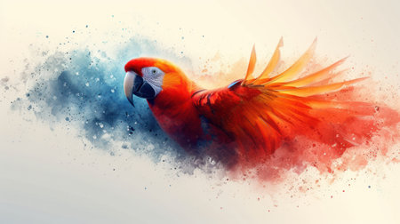 Colorful macaw parrot flying in the sky, digital paintingの素材