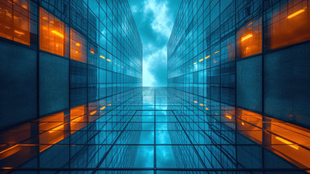 3D rendering of modern architecture. Skyscrapers in business districtの素材