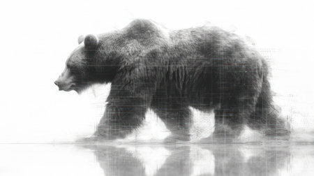 Grizzly bear, black and white photo with glitch effectの素材