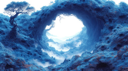 Fantasy alien planet. Abstract fractal shapes. 3D rendering illustration background.の素材
