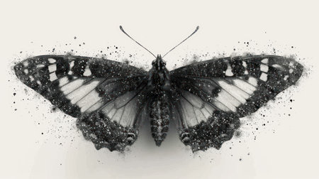 Black and white butterfly isolated on white background. 3D illustration.の素材