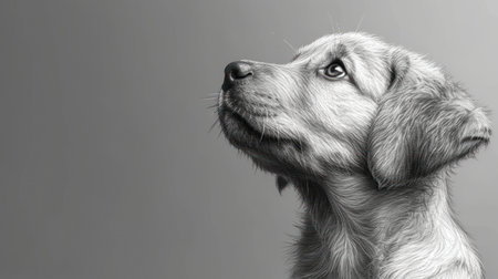 Portrait of a cute golden retriever dog on a gray background.の素材