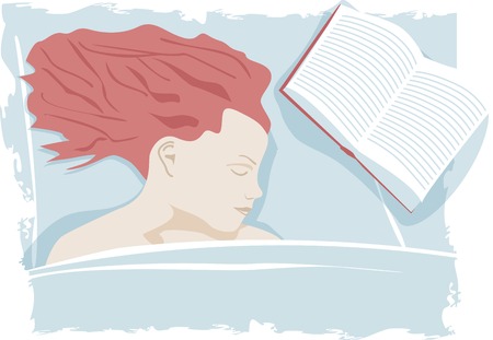 Woman sleep on bed with bookのイラスト素材