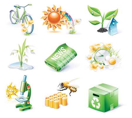 Vector cartoon style icon set. Part 21. Ecologyのイラスト素材