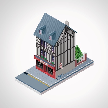 Vector isometric French cakes and cookies shop のイラスト素材