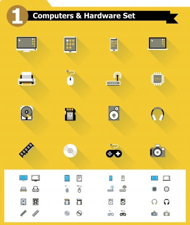 Flat computer hardware icon setのイラスト素材