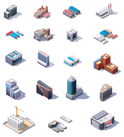 Isometric factory and office buildings setのイラスト素材