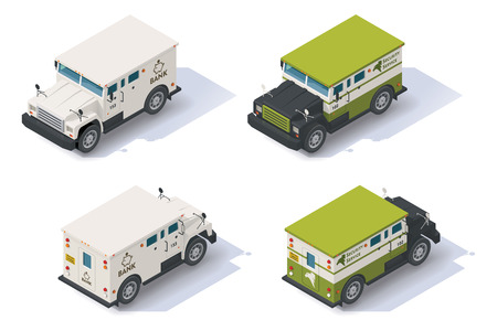 Isometric bank armored truck front end rear viewのイラスト素材