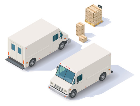 Isometric delivery step van  front end rear view