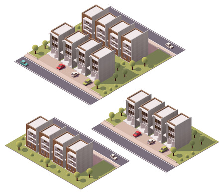 Isometric icon set representing houses with backyardのイラスト素材
