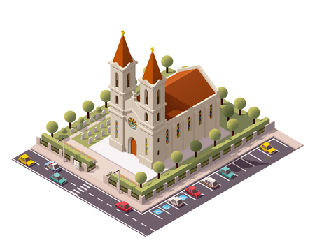 Vector isometric church building iconのイラスト素材