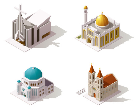Vector isometric temples building iconのイラスト素材