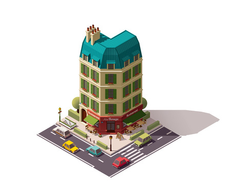 Isometric Paris building with restaurantのイラスト素材