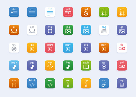 Set of the vector icons representing different file formatsのイラスト素材
