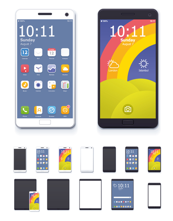 Set of the generic tablets and phones with system interface icons and blank screensのイラスト素材