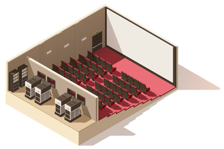 Vector isometric low poly movie theater cutawayのイラスト素材
