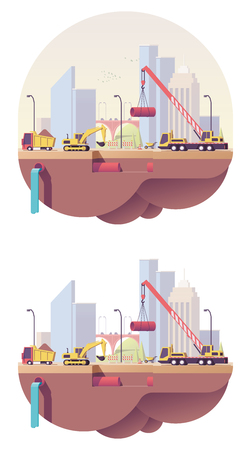 Vector low poly water main construction siteのイラスト素材