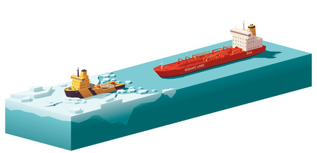 Vector low poly icebreaker breaking the iceのイラスト素材