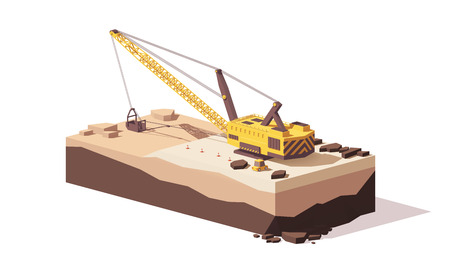 Vector low poly dragline excavatorのイラスト素材