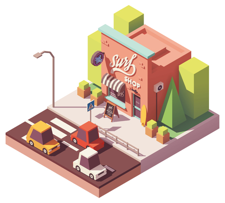 Vector isometric surf shop isolated on a white backgroundのイラスト素材