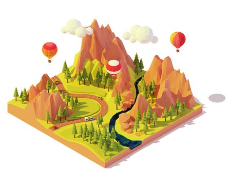 Vector isometric hot air balloon rides