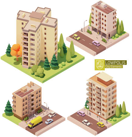 Vector isometric buildings and street elementsのイラスト素材