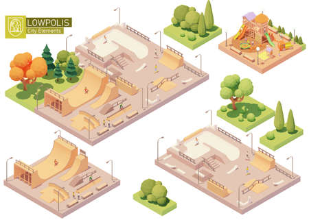 Vector isometric playground and skateparkのイラスト素材