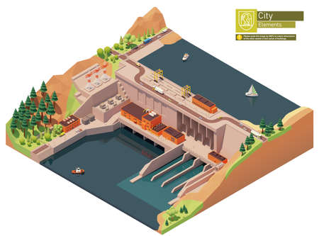 Vector isometric hydroelectric power stationのイラスト素材