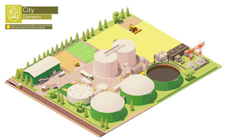 Vector isometric biogas power plantのイラスト素材