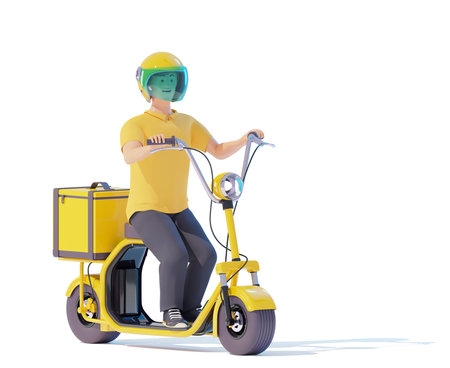 Electric scooter delivery courier with thermal bagの写真素材