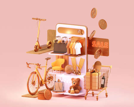 Shopping online with mobile application conceptの写真素材