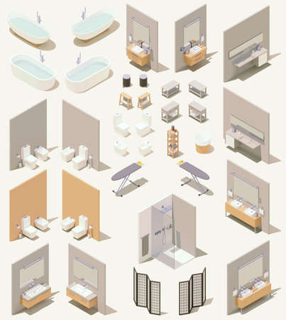 Vector isometric bathroom furniture and equipmentのイラスト素材